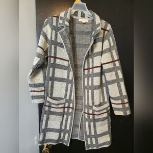 Monteau Los Angeles Plaid Open Front Carigan L